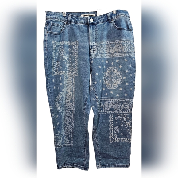 Cato Est. 1946 Denim Blue Boho Patterned Women Hi-Rise Crop Jeans Size 16W NWT - Picture 2 of 16